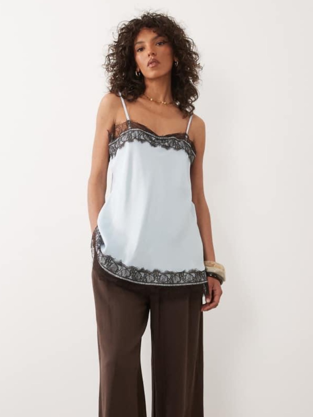 ASOS Light Blue Camisole with Black Lace Trim